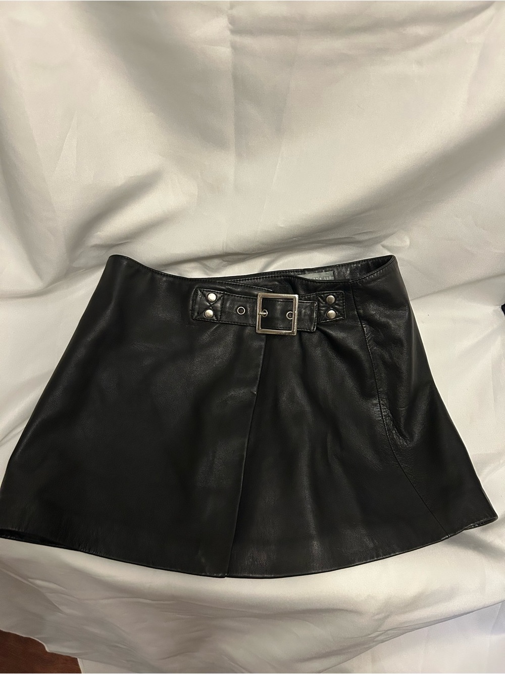 Black Leather Mini Skirt with Belt Detail